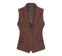 Infinity Leather Women's Rust Brown Herringbone Wool Tweed Check Waistcoat