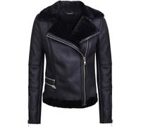Infinity Leather Women's Shearling Sheepskin Aviator Jacket-Kiev in Black | Size: 22