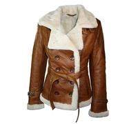 Infinity Leather Women's Shearling Sheepskin Aviator Tan Brown Leather Jacket - UK 16