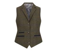 Infinity Leather Women's Tailored Fit Tweed Waistcoat In Herringbone Check In Green Green 10
