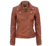 Infinity Leather Womens Tan Leather Biker Jacket-Sacramento - Tan - UK S/10 | EU 36 | US 6