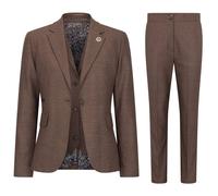 Infinity Leather Women's Three-Piece Tailored Fit Suit In Prince Of Wales Check In Brown Brown