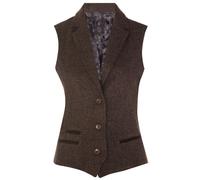 Tru Clothing Womens Tweed Herringbone Brown Waistcoat Wool 1920s Formal Vintage Tailored Vest L