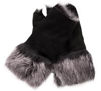 Infinity Leather Womens Warm Winter Shearling Black and Silver Toscana Fingerless Cuffs Toscana Suede Sheepskin Mitten Gloves