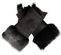 Infinity Leather Womens Warm Winter Shearling Black Toscana Fingerless Cuffs Toscana Suede Sheepskin Mitten Gloves