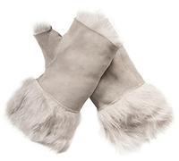 Infinity Leather Womens Warm Winter Shearling Light Grey Toscana Fingerless Cuffs Toscana Suede Sheepskin Mitten Gloves