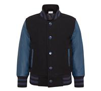 Infinity Leather Wool Varsity Bomber Jacket with Real Leather Sleeves in True Black | Size: 12-13 Years Infinity Leather True Black 12-13 Years