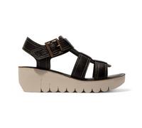 Infinity Leather Yudd236Fly Mousse Leather Sandals Espadrille Platform Wedges In Black Black