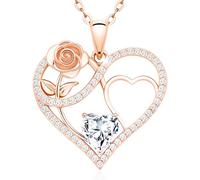 Infinity Love Heart Rose Birthstone Necklace for Women - S925 Sterling Silver 18K Rose Gold Plated Pendant, 18+2 Inch Adjustable Chain, Fine Jewelry Gift for Her Mom Wife Girlfriend Women Anniversary