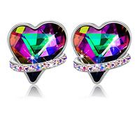 Infinity Love Heart Stud Earrings for Women 925 Sterling Silver Austrian Crystal Anniversary Valentine's Day Birthday Jewelry Gifts for Mom Wife Girls, Copper, crystal
