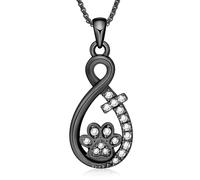 Infinity Love Pet Cremation Jewelry for Ashes Dog/Cat Urn Necklaces Paw Print Pendant Pet Funeral Keepsake Memorial Jewelry for Women Men - Black