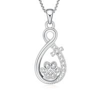 Infinity Love Pet Cremation Jewelry for Ashes Dog/Cat Urn Necklaces Paw Print Pendant Pet Funeral Keepsake Memorial Jewelry for Women Men - Sliver