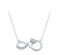 Infinity Love Statement Tiny Heart Crystal Pendant Necklace for Women Girls S925 Sterling Silver 18K White Gold Plated Cute Choker Chain Jewelry Gift for Mom Daughter Wife Birthday (With Love CZ)