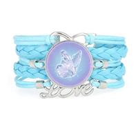 Infinity,Lucky,Butterfly,Projection,Adjustable,Leather,Braided,Bracelet Blu