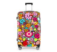 Infinity Leather Hard Shell 4 Wheel Suitcase Set Flower Print Luggage Lightweight Cabin Travel Bags