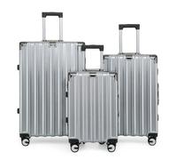 Infinity Luggage Robust Hard Shell Luggage 8 Wheel Suitcase Set - 3-Set - Silver