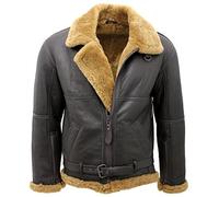 Infinity Men’s Brown RAF Real Shearling Sheepskin Flying Leather Jacket with Ginger Wool XL