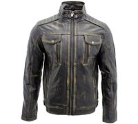 Infinity Men’s Vintage Black Leather Biker Jacket 4XL
