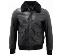 Infinity Men's A2 Black Sheep Nappa Leather Bomber Jacket with Detachable Sheepskin Collar XL