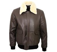 Infinity Men's A2 Brown Sheep Nappa Leather Bomber Jacket with Detachable Sheepskin Collar M