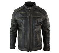 Infinity Mens Black Brown Vintage Biker Real Leather Jacket Distressed Zipped Casual