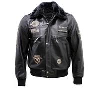 Infinity Men's Black Cow Hide Leather Flight Bomber Jacket with Detachable Collar 5XL