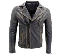Men's Vintage Black Slim Fit Brando Double Cross Zip 100% Leather Biker Jacket