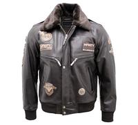 Infinity Men's Brown Cow Hide Leather Flight Bomber Jacket with Detachable Collar M