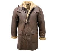 Infinity Men's Brown Sheepskin Leather Detachable Hood Duffle Coat L