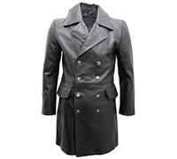 Infinity Men's General Long Black German Naval Leather Coat XS