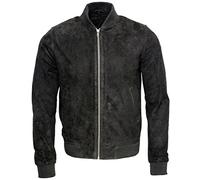Infinity Mens Retro Black Goat Suede Leather Bomber Varsity Jacket XL