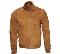 Infinity Leather Mens Retro Goat Suede Varsity Bomber Jacket-Athens - Tan - Size Small