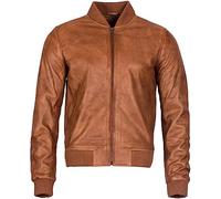 Infinity Men's Retro Tan Varsity 100% Nappa Leather Bomber Jacket L