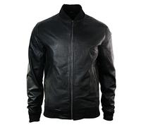 Infinity Mens Slim Fit Real Leather Black Varsity Bomber Jacket Classic Retro Black Brown