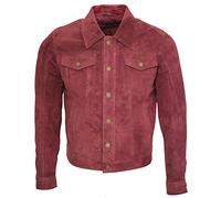 Infinity Men's Trucker Casual Burgundy Goat Suede Leather Shirt Jeans Jacket 4XL