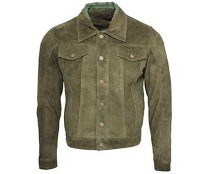 Infinity Men's Trucker Casual Khaki Goat Suede Leather Shirt Jeans Jacket L