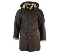Infinity Mens Winter Real Sheepskin Leather Duffle Safari Jacket Tan Ginger & Ginger Hood