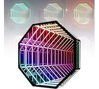 Infinity Mirror Night Light LED Wall Lamp, Geometric RGB Colour Changing Decorative Lighting for Home, Party, Bar, 3D Tunnel Effect, Octagon Shape