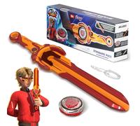 INFINITY NADO Blazing War Bear Metal Spinning Top with Sword Launcher, Luminous Spinning Top for Children Boys and Girls from 5, 6, 7, 8, 9, 10 Years, Red