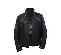 Infinity New Men’s Short Retro 100% Sheepskin Black Nappa Leather Biker Jacket Slim Fit (2XL)