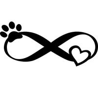 Infinity Pet Paw Print Love Heart Vinyl Decal Sticker for Car/Window/Wall (Black Matt)
