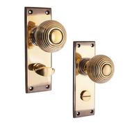 Infinity Reeded Knob on Backplate Bathroom Handle 150mm (Aged Brass)