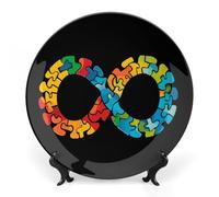Infinity Symbol Autism Awareness Ceramic Decorative Plates for Display Ornaments with Stand for Kitchen Home Decor 6inch