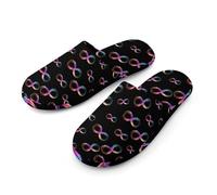 Infinity Symbol Autism Awareness Glitter Flannel Slippers Mens Memory Foam House Shoes Slip On Warm Sandals Indoor Outdoor