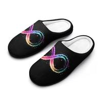 Infinity Symbol Autism Awareness Glitter Mens Slippers Memory Foam Winter Warm Sandals Slip On House Shoes Size 7-14