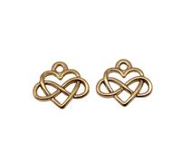 Infinity Symbol Heart Charms For Diy Jewelry Starter Kits, 15x14mm, Antique Gold Color, 40 Pieces
