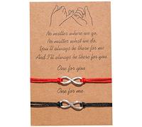 Infinity Wax Cord Bracelet For Couple Distance Matching Friendship Bracelet Adjustable Wax Weaving Charms,Red+Black