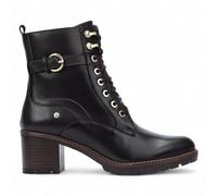 Infinity Women’s Black Leather Mid-Heel Combat Ankle Biker Boots - Llanes