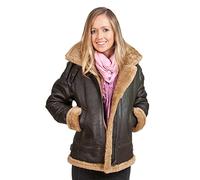 Infinity Women's Brown Hooded Sheepskin Flying Leather Jacket with Cream Fur XS