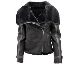 Infinity Women's Short Black Merino Sheepskin Aviator Leather Jacket 4XL